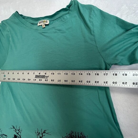 Ethos Paris Teal Organic Cotton Long Sleeve Shirt Top Small Urban Skyline Design - Picture 6 of 7